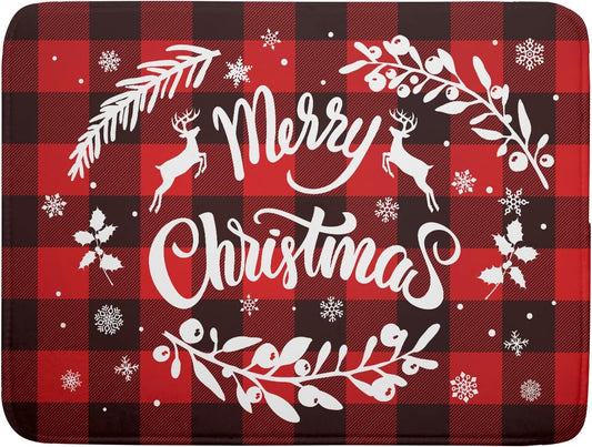 Merry Christmas Dish Drying Mat 18x24 Inch for Christmas Kitchen Counter Decor Absorbent Reversible Microfiber Red Buffalo