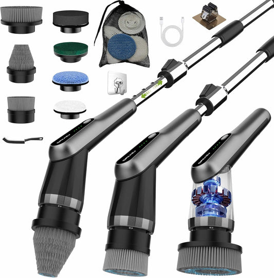 G2-Pro Electric Spin Scrubber - Upgraded 12-in-1 Scrubber Brush Electric, Retractable Handle & 2-Speed for Bathroom,