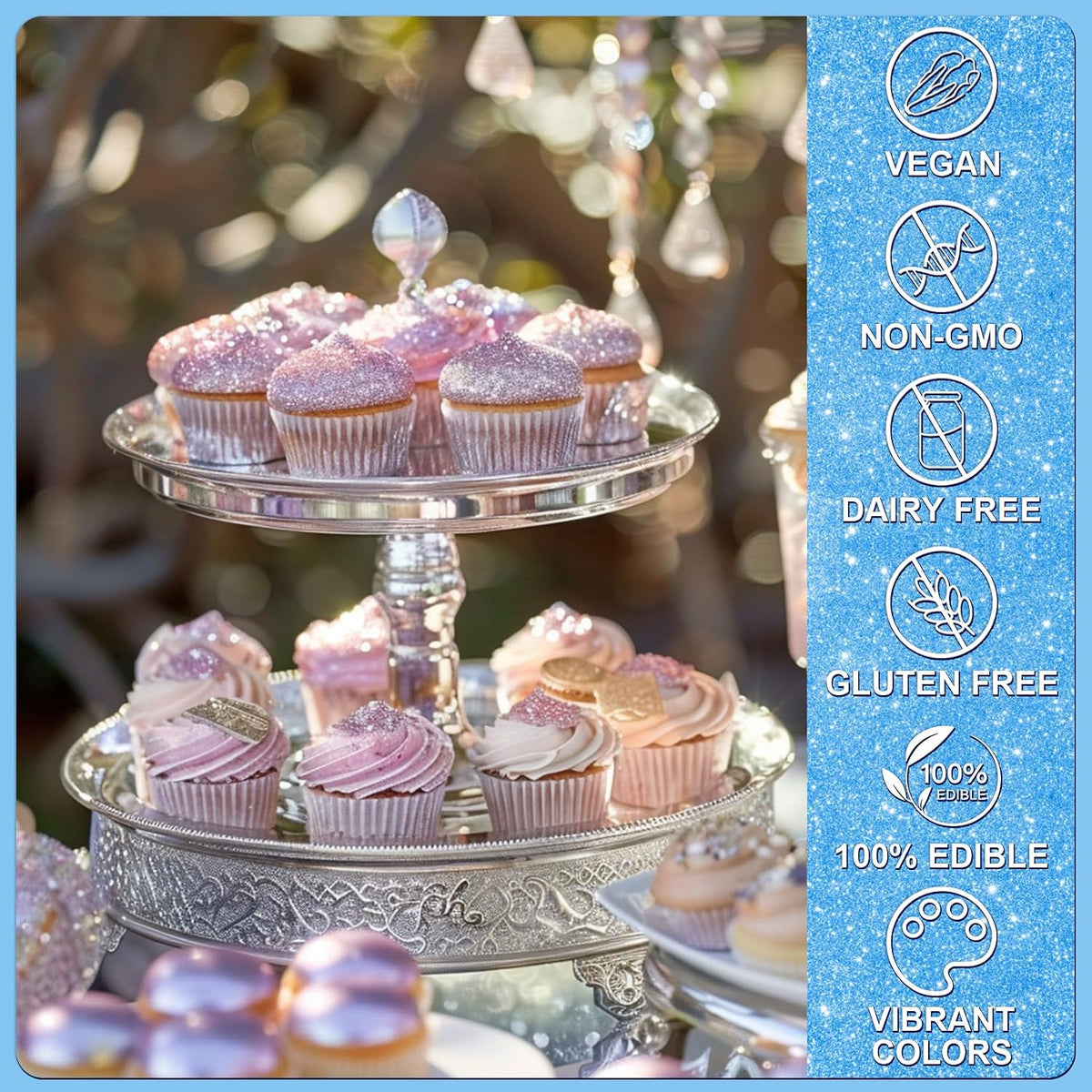 Blue Edible Glitter - 5g Food Grade Cake Decorating Shimmering Glitter, Edible Sprinkle Luster Dust for Drinks, Chocolates, Fondant, Strawberries, Cupcakes, Candy, Halloween Cookie - Vegan