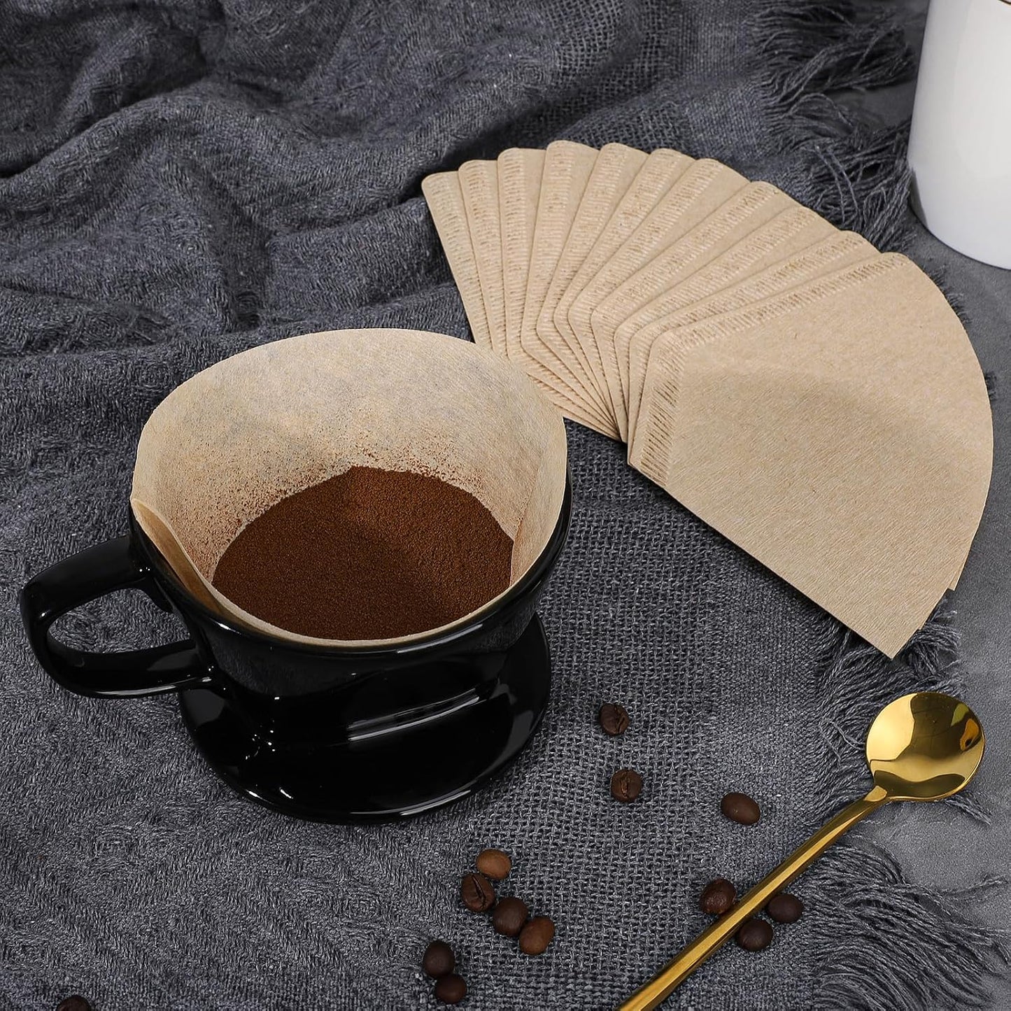 Segarty Pour Over Coffee Maker Set, Single Cup Black Ceramic Coffee Dripper with 200PCS Size #2 Cone Filter Paper, Slow Drip Pourover Brewer for Home Office Travel Camping