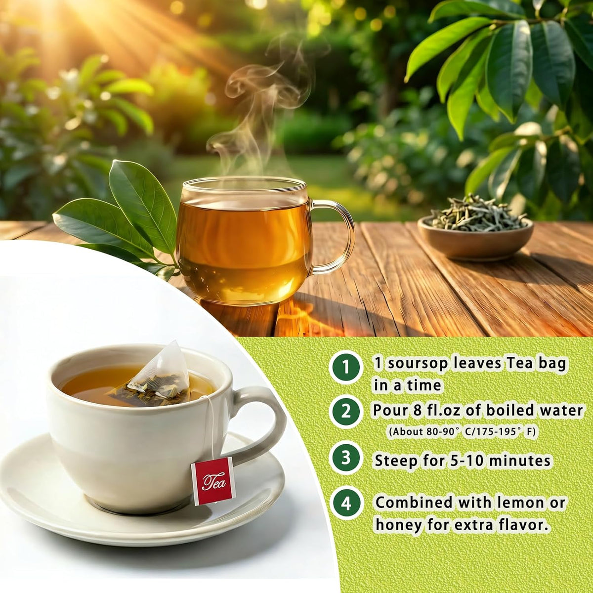Samcci Soursop Leaves Tea Bags, 40 Counts, Pure &amp; Natural Sour Sop Leaves | Graviola Leaves Tea, Hoja Guanabana Tea, Gentle Digestive Comfort, Supports Skin &amp; Sleep , No Additives, Resealable Pouch