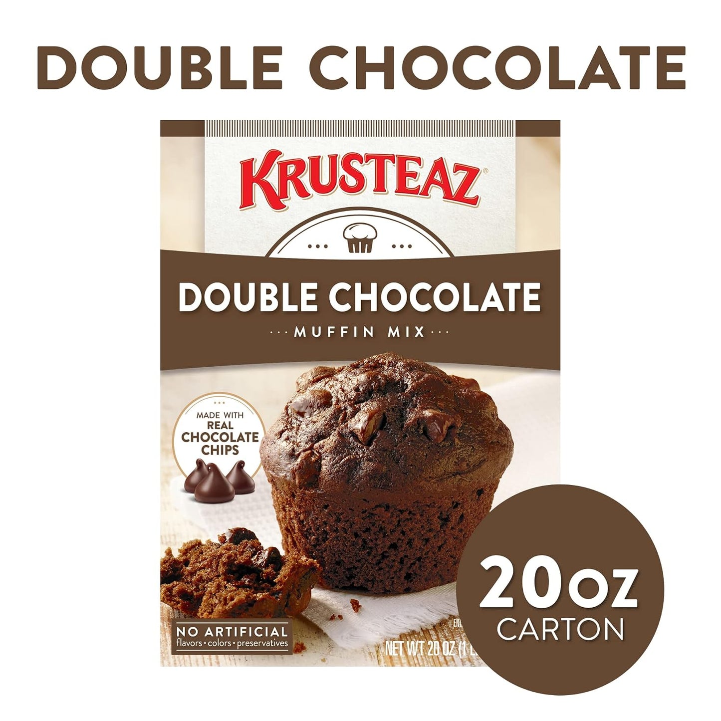 Krusteaz Muffin Mix, Double Chocolate Muffin Mix, Made with Real Chocolate Chips &amp; No Artificial Flavors, Colors or Preservatives, 20 Ounce Box (Pack of 4)