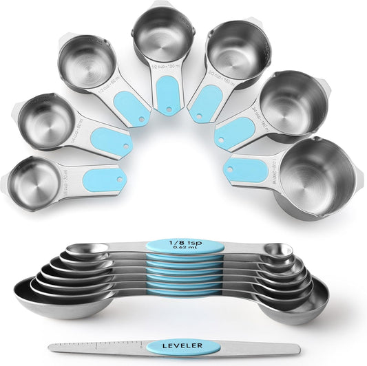 Spring Chef Magnetic Measuring Cups & Spoons Set (Patent Pending), Strong Magnets, Heavy Duty Stainless Steel Fits in Spice