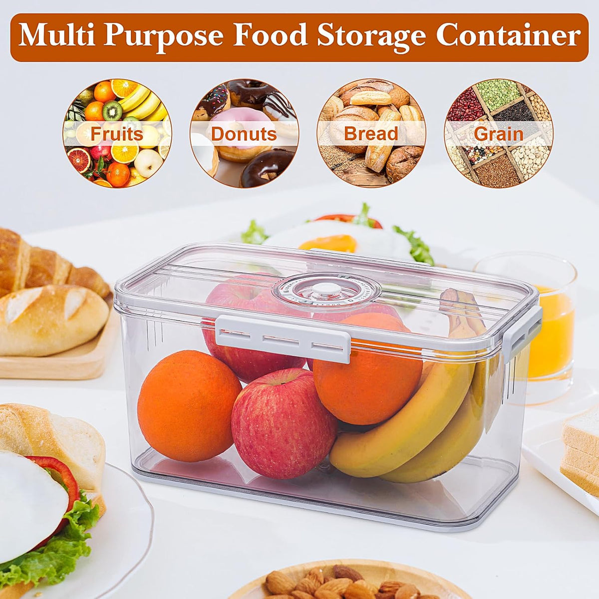 Bread Box for Homemade Bread Boxes for Kitchen Counter Airtight, Time Recording Bread Storage Container with Lid, Bread Containers Storage Airtight Loaf Bread Keeper, White