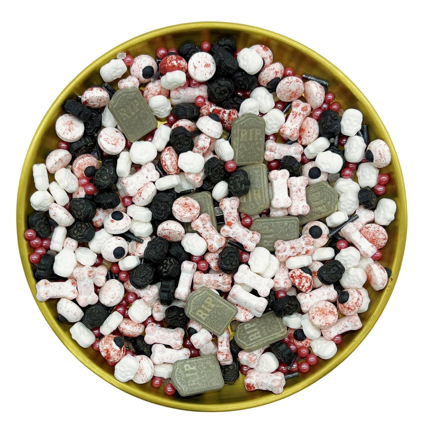 Dynastang Gravestones &amp; Skulls &amp; Bones Sprinkles Halloween Edible Eyes Cake Decoration Cupcake Toppers Cookie Decorating Perfect for Cakes, Cupcakes, Desserts Toppings 3OZ