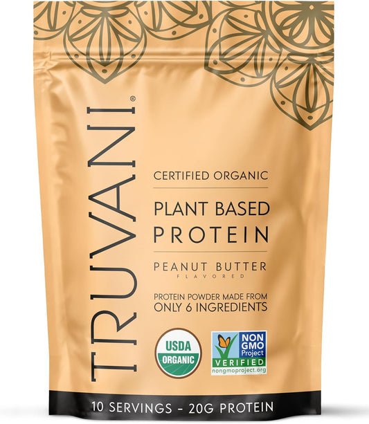 Truvani Vegan Pea Protein Powder | Peanut Butter | 20g Organic Plant Based Protein | 10 Servings | Keto | Gluten & Dairy