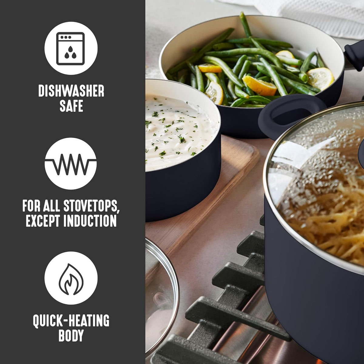 GreenLife 2 Quart Ceramic Nonstick Saucepan with Lid, PFAS-Free, Stay-Cool Handle, Multipurpose Kitchen Cooking Pot, Dishwasher & Oven Safe, Black