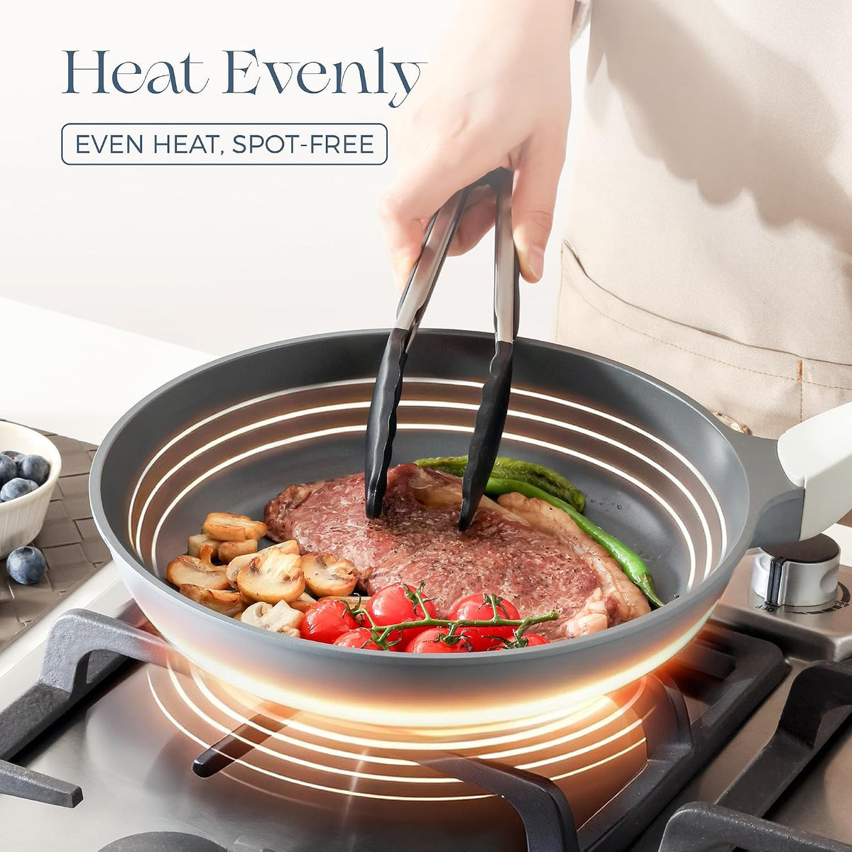 Nonstick Ceramic Frying Pan Set, Non Toxic Nonstick Pan Skillet, Healthy Egg & Omelet & Chef's Pan, PTFE PFOA & PFAS Free, Induction Compatible (8+12 Inch)