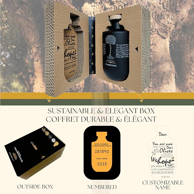 Dear Olives™ – Award-Winning Extra Virgin Olive Oil | Individually Numbered Bottle with a Gift Box | Limited Early Harvest Single-Origin Tunisian EVOO - Fresh Harvest Pure and Natural. 700ml/23.7 Fl Oz - Very High Polyphenol EVOO (Chemlali - Smooth/Douce)