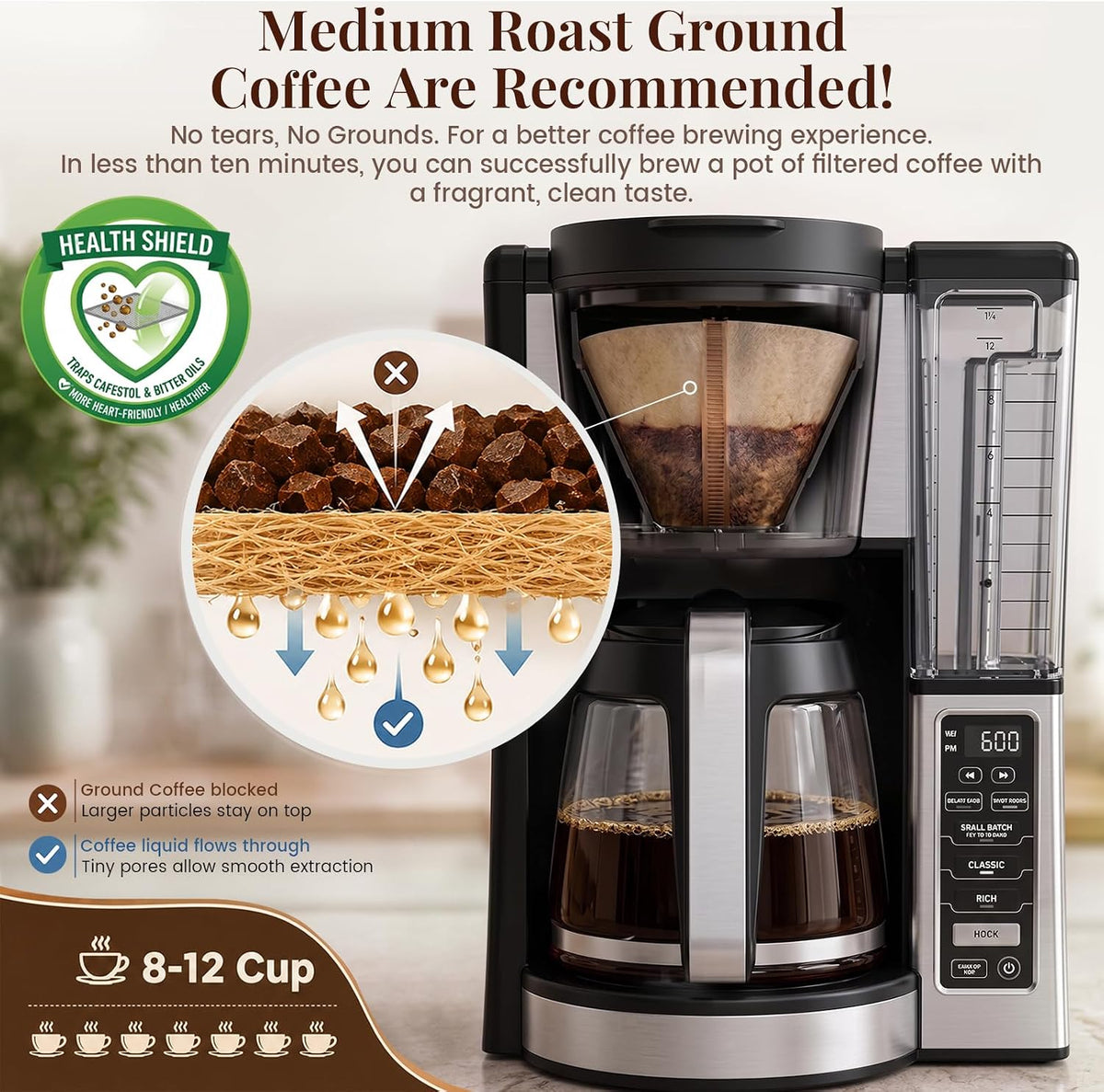 Clinuse 200Pcs #4 Cone Coffee Filters 8-12 Cup Compatible with Ninja Maker