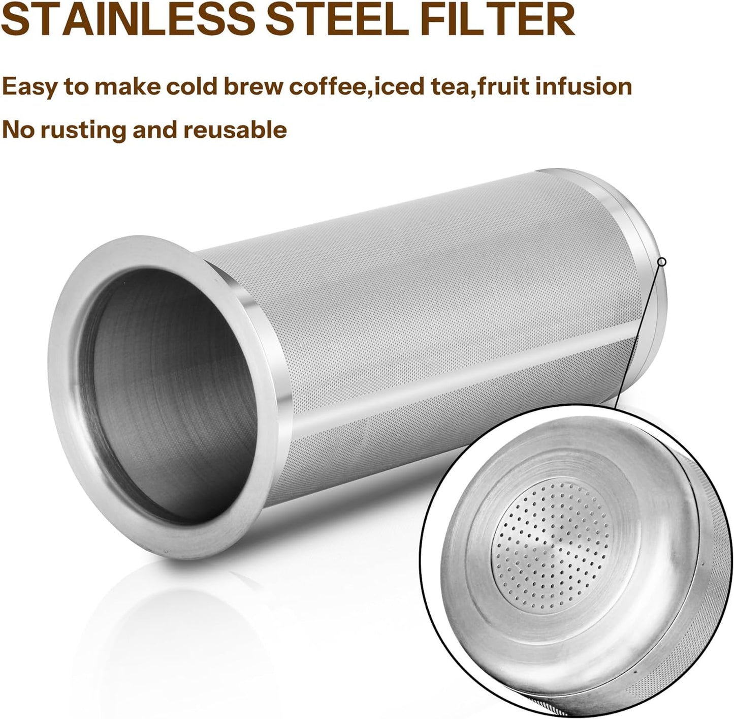 Cold Brew Coffee Filter for 1 Quart Wide Mouth Mason Jar, Double Layer 304 Stainless Steel Filter Ultra Fine Mesh for Cold Brew