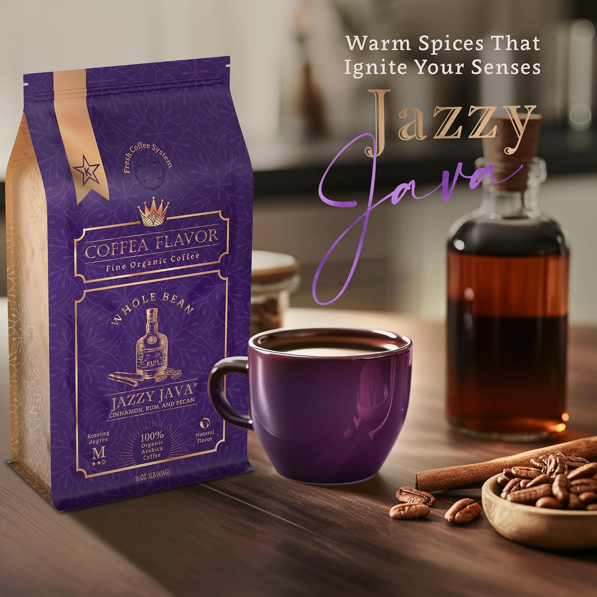 Organic Whole Bean Coffee Medium Roast (16oz) - Jazzy Java Flavored