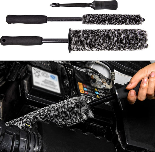 Car Wheel Rim Brush Kit, Woolies Wheel Brush, Car Cleaning Brush Fiber Rod, Steel Ring Fiber Cleaning Brush, Long Non-Slip