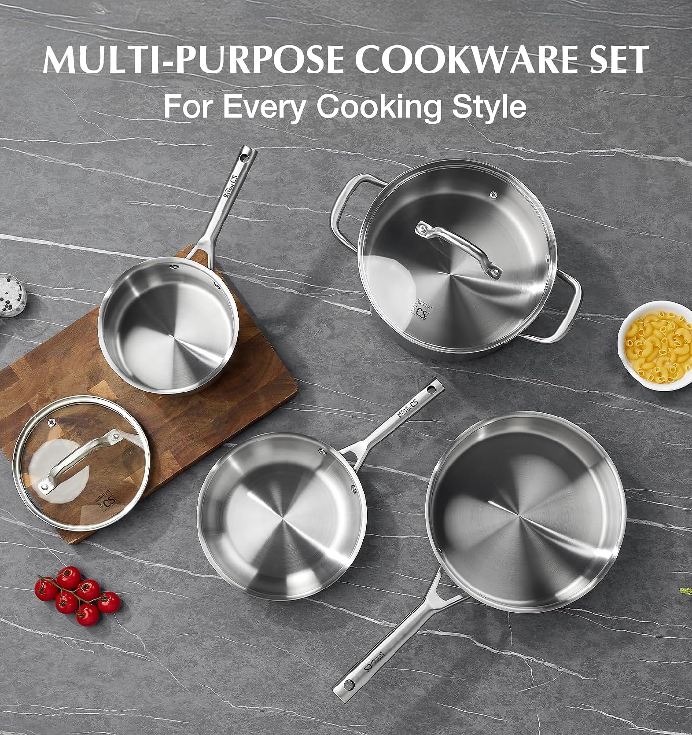 KOCH SYSTEME CS Stainless Steel Cookware Set 17 Piece with 5 Layer Base, Professional 18/10 Stainless Steel Pots and Pan
