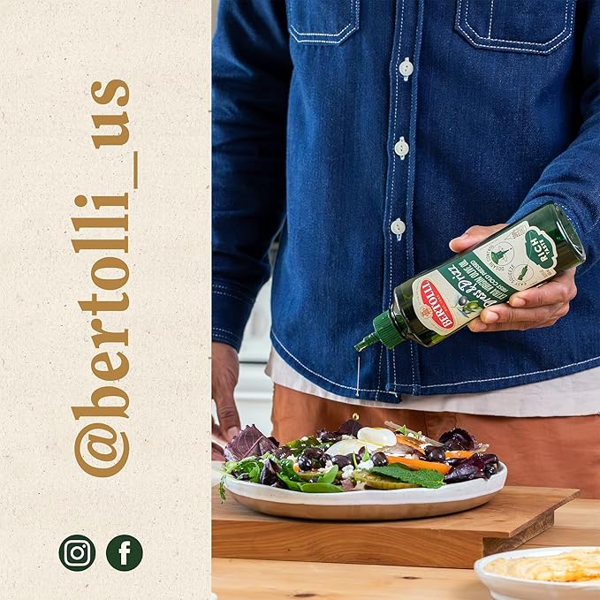 Bertolli Extra Virgin Dress & Drizz Intense Flavor, Perfect for salad dressings, marinades, and bread dipping, Naturally Gluten Free, Non-Allergenic, Non-GMO, 15.5 oz, single bottle