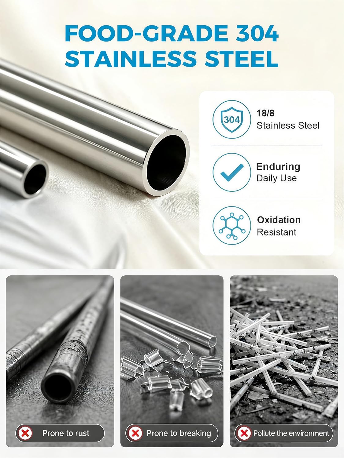 VEHHE Metal Straws, Stainless Steel Reusable Straws Set (2 Straight|2 Bent)