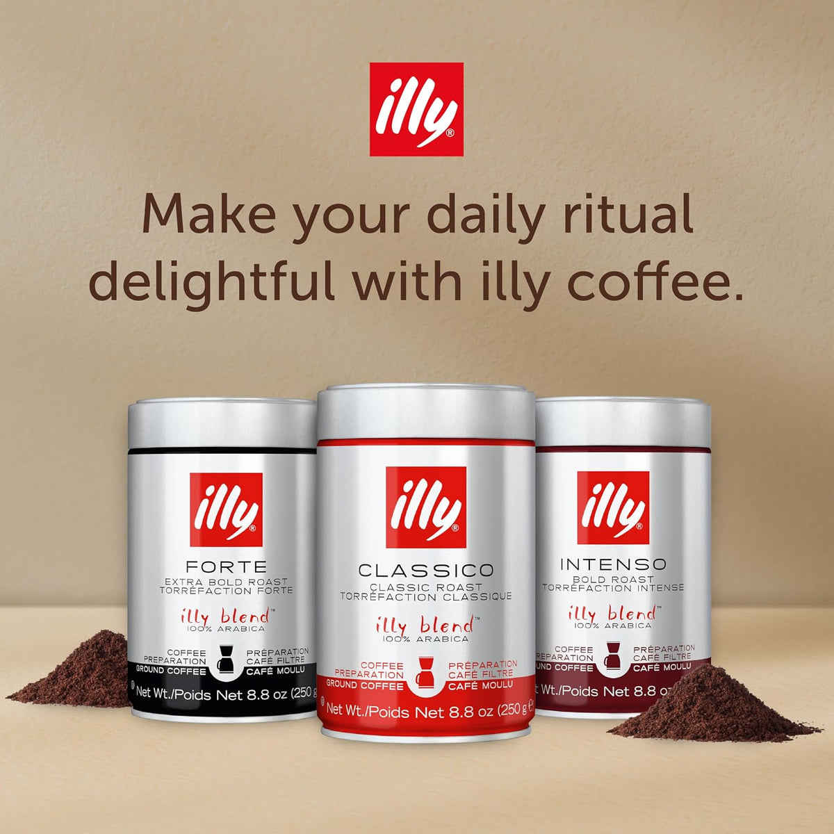 illy Ground Drip Coffee, Classico Medium Roast, 8.8 oz, 6 Pack | 100% Arabica, Premium Italian Coffee, Pre-Ground for Drip Brewers