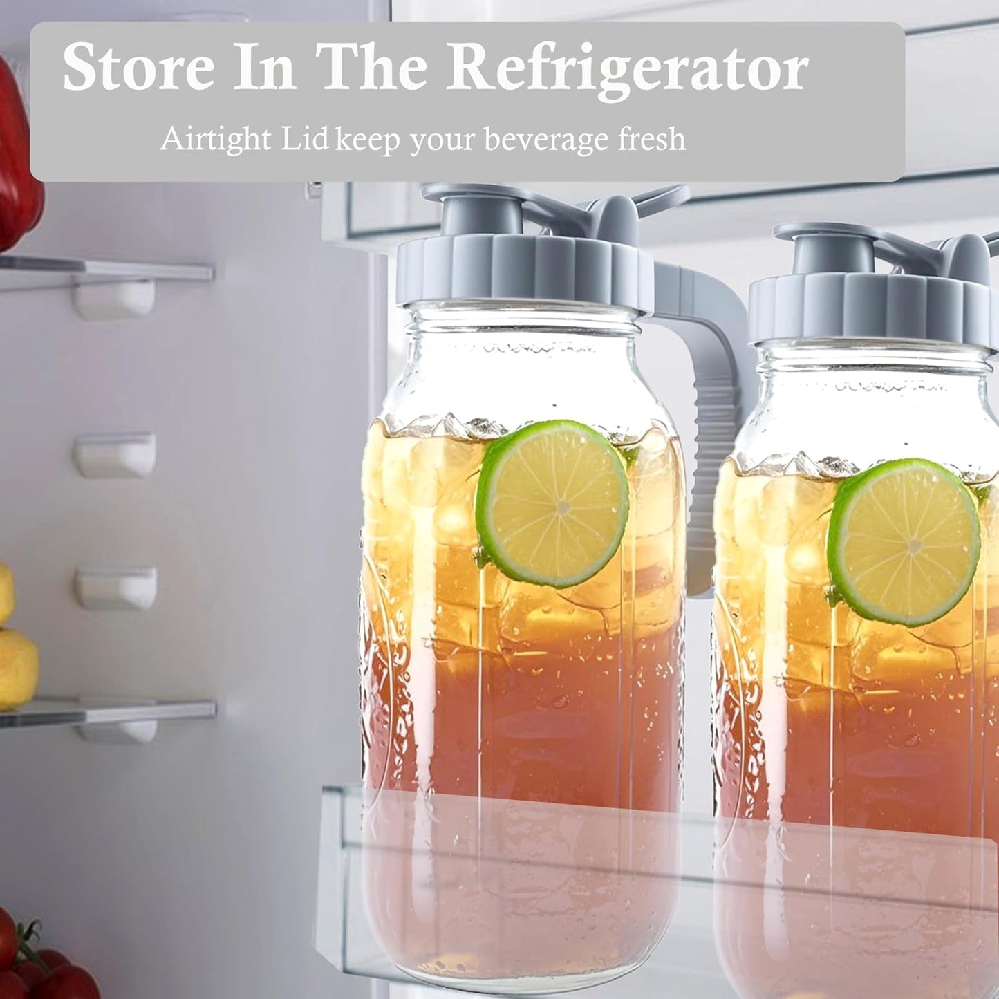 64 Oz Glass Mason Jar Water Pitcher With Lid Wide Mouth Sun Tea Pitchers | Half Gallon Cold Hot Water Jug Carafe For Coffee Lemonade Beverage Milk Iced Tea Container For Fridge Store Leak-Proof