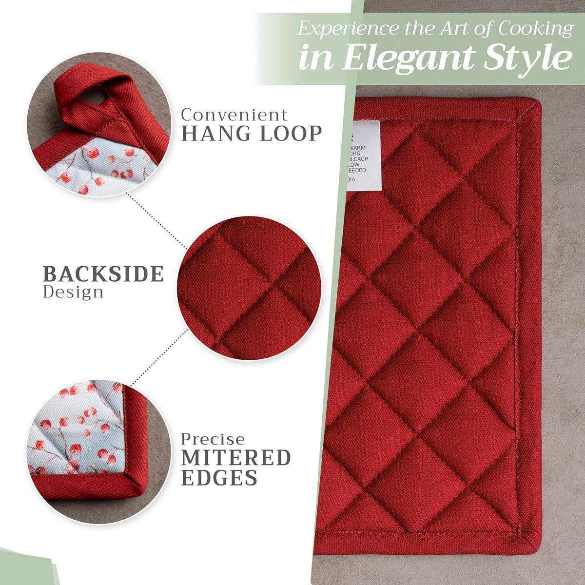 Maison d' Hermine Pot Holders 100% Cotton Heat Resistant Potholders 8" x 8" Hot Pads with Loop BBQ, Cooking, Baking, Grilling, Kitchen, Handling Hot Pans (Pack of 1, Fairytale Forest)