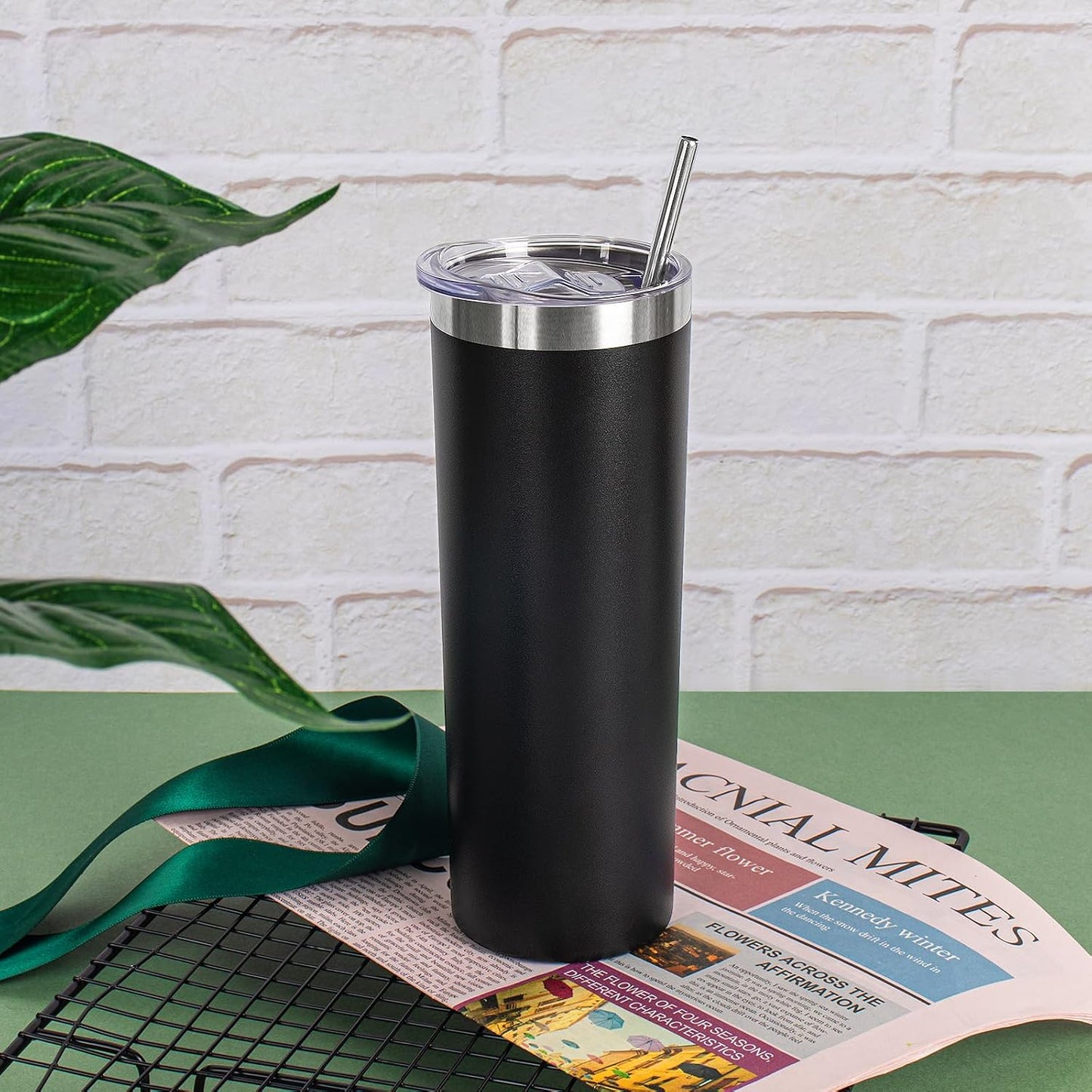 20 oz Skinny Tumblers with Lid and Straw,Stainless Steel Vacuum Insulated Tumbler Cup Double Wall Travel Coffee Mug, Thermal Water Tumbler for Hot and Cold Drinks(Black,4)