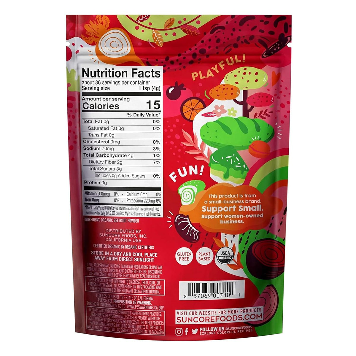 Suncore Foods Organic Red Beet Powder 5oz (Beetroot)