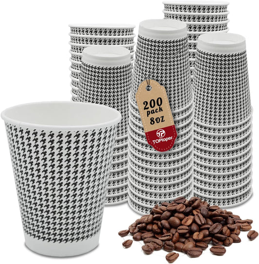 8 oz Coffee Cups - 200 Pack【No Lids】 Insulated Corrugated Disposable Paper Cups To Go, Double Wall Paper Hot Cups Bulk for