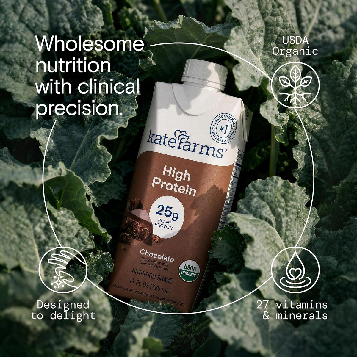 KATE FARMS Organic High Protein Chocolate Shake, 25g Protein, 12 Pack