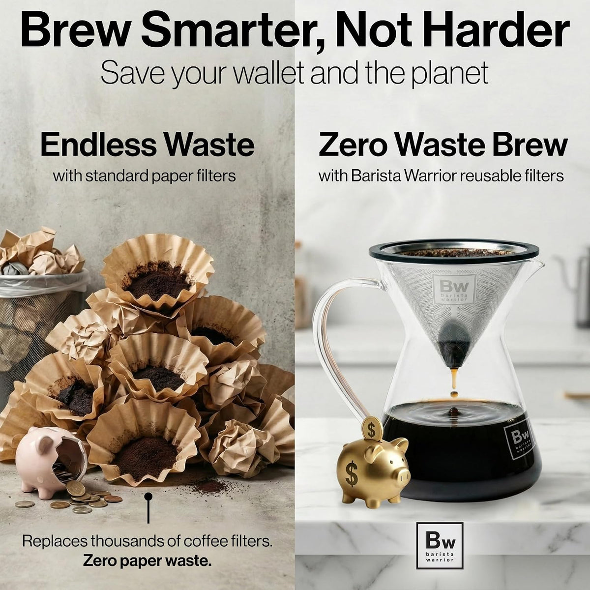 Barista Warrior Reusable Coffee Filter, Pour Over Dripper, Silver