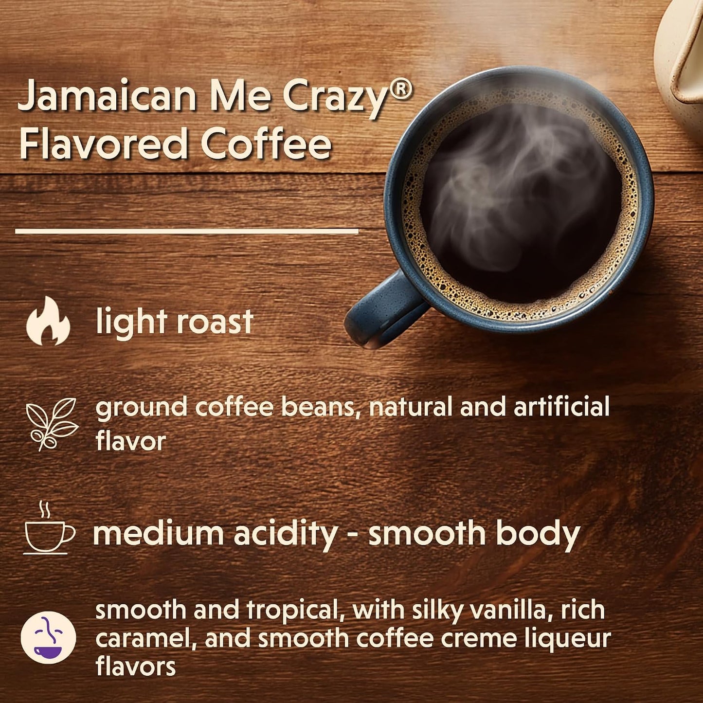 Coffee Bean Direct Jamaican Me Crazy® Flavored, Ground, 5lb Bag | Light Roast, Vanilla Caramel Crème Flavored Coffee, Ground for Drip or Pour Over
