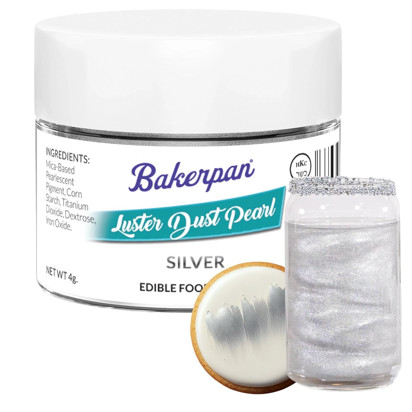 Bakerpan Pearl Luster Dust Edible, Silver Edible Glitter for Cocktails, 4 Grams Edible Glitter for C