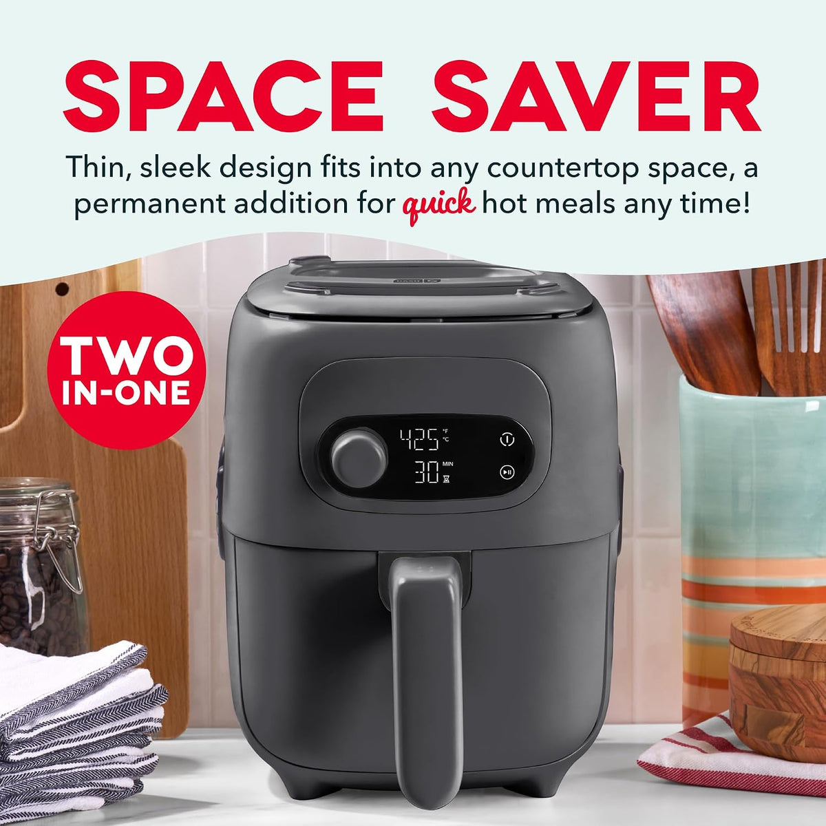 DASH Flip & Fry 2-in-1 Grill + Air Fryer, 3 QT
