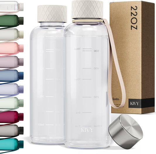 KIVY Slim Water Bottle 22oz [Lightweight & Shatterproof] - Small Drinking Waterbottle - Clear Water Bottle Without Straw for School, Sport & Travel - Transparent Bottle Dishwasher Safe, BPA Free