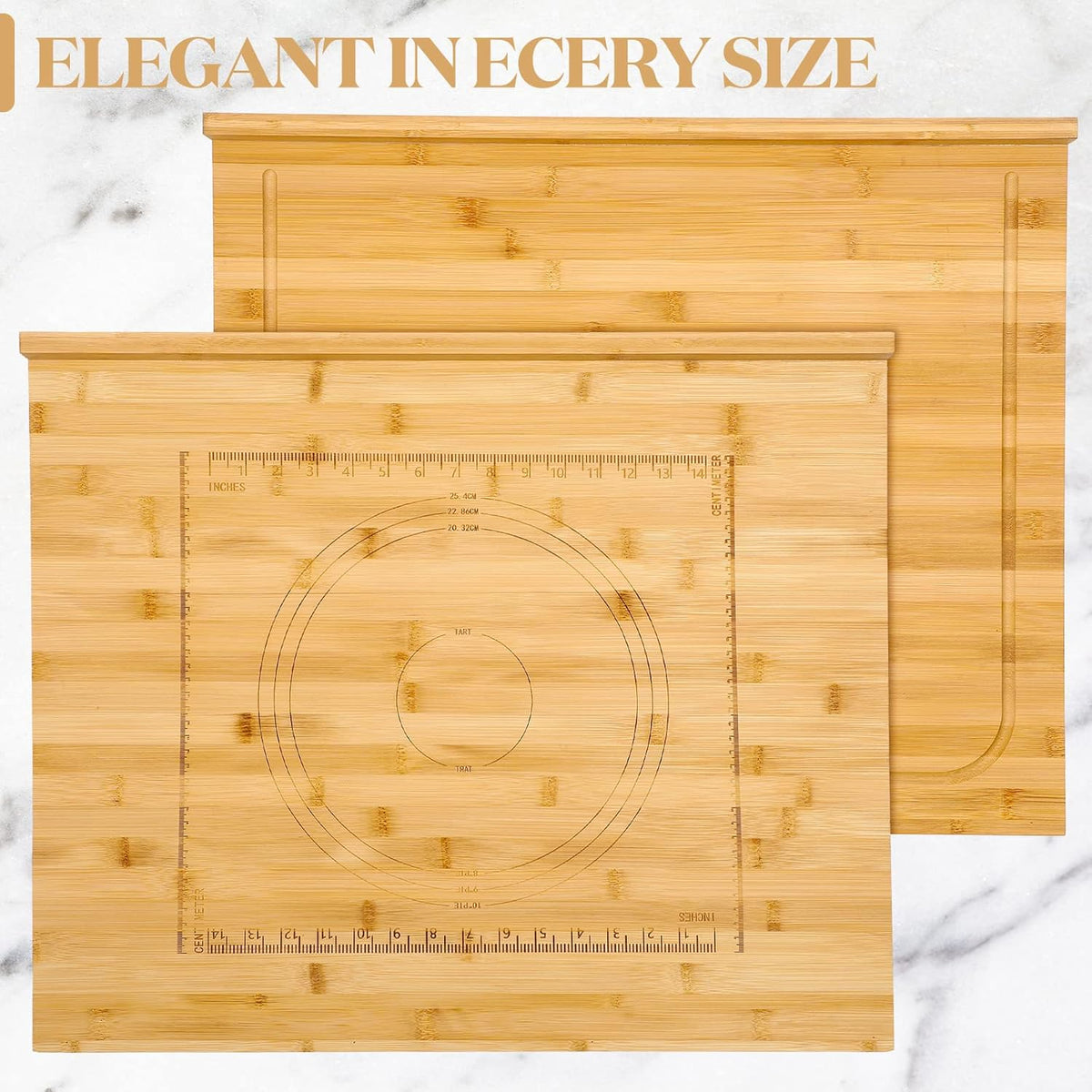 Vesici Reversible Pastry Board with Lip for Rolling Dough Large Wooden Cutting Chopping Kneading Board with Engraved Measurements for Counter Table Top Kitchen(Wood,24 x 22.8 x 1.5 Inch)
