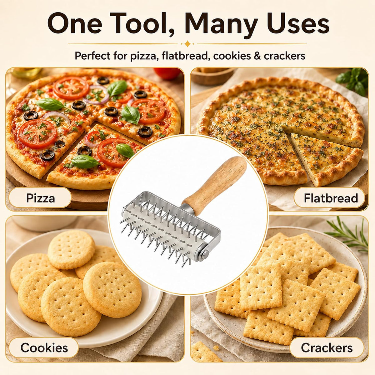 Pizza Dough Docker Pastry Roller Stainless Steel