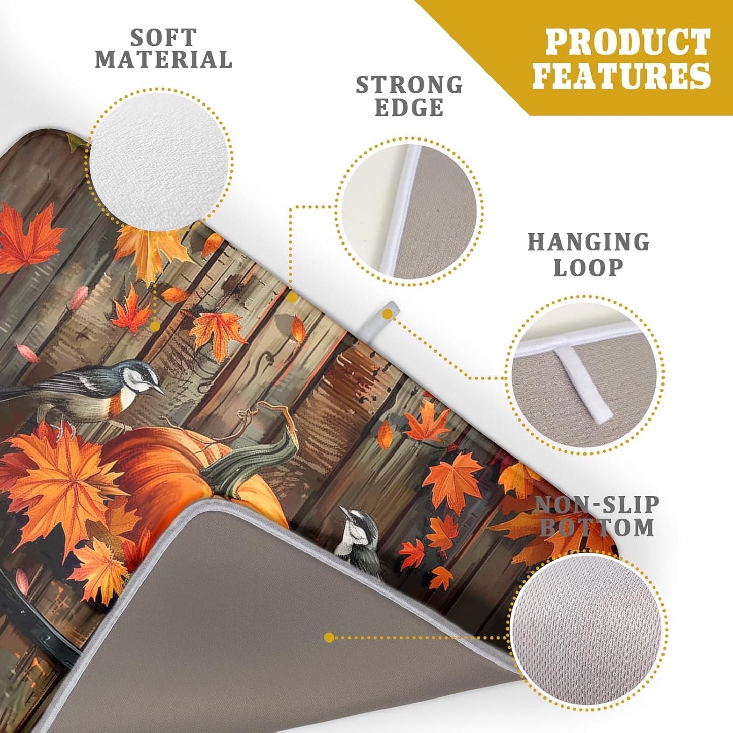 Fall Pumpkin Dish Drying Mat for Kitchen Counter 18x24 Inch Autumn Maple Leaves Microfiber Drying Mats Absorbent Reversible Thanksgiving Day Dish Pad