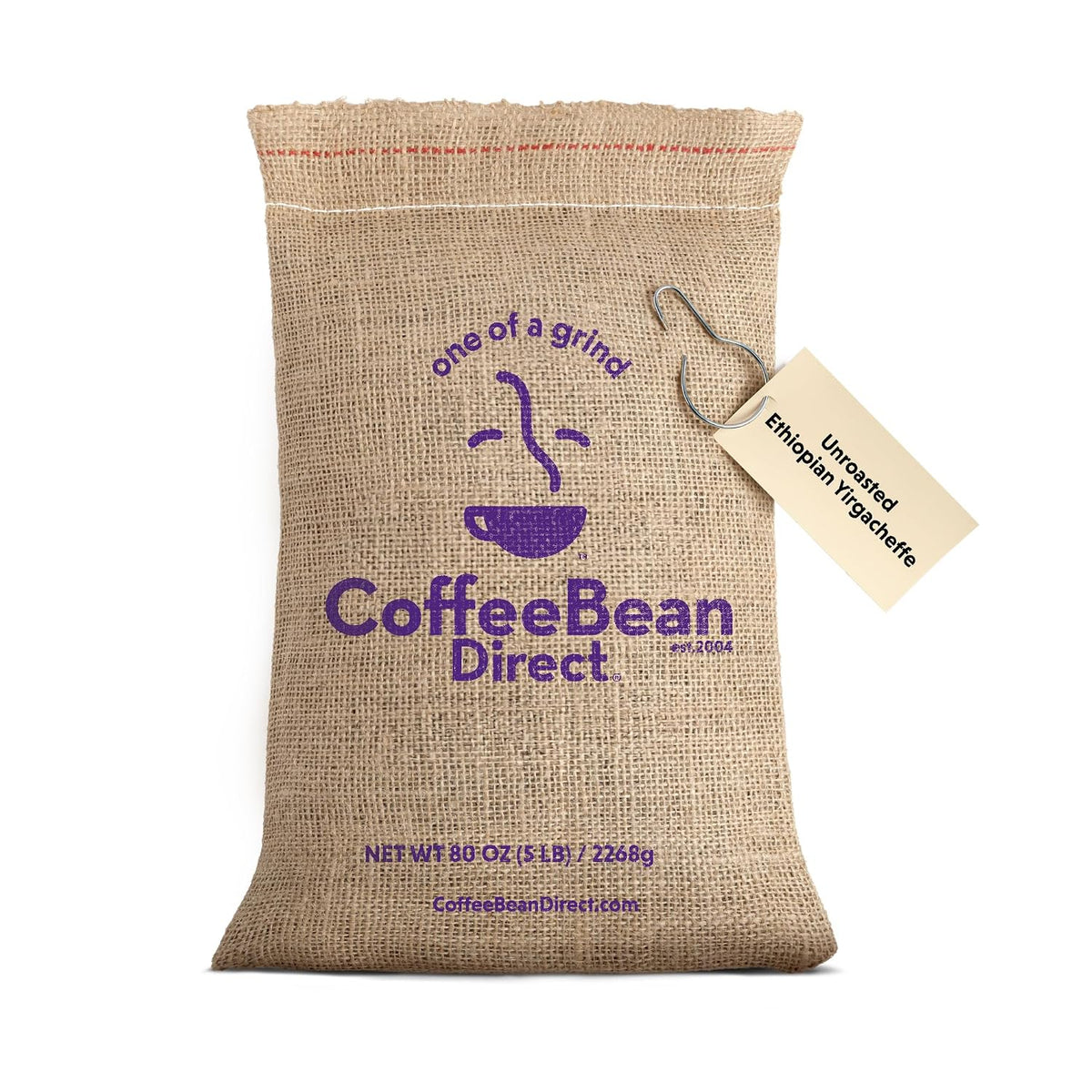 Coffee Bean Direct Unroasted Ethiopian Yirgacheffe, 5lb Bag | Raw Arabica Coffee Beans for Home Roasting