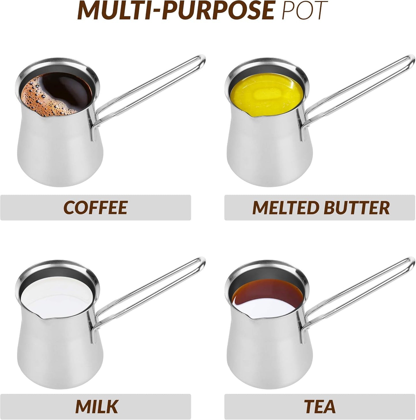 Quality Turkish Coffee Pot - Turkish Coffee Maker, Chai Pot, Arabic Coffee Pot, Briki Greek Coffee Pot, Greek Briki, Cezve, Ibrik (15oz)
