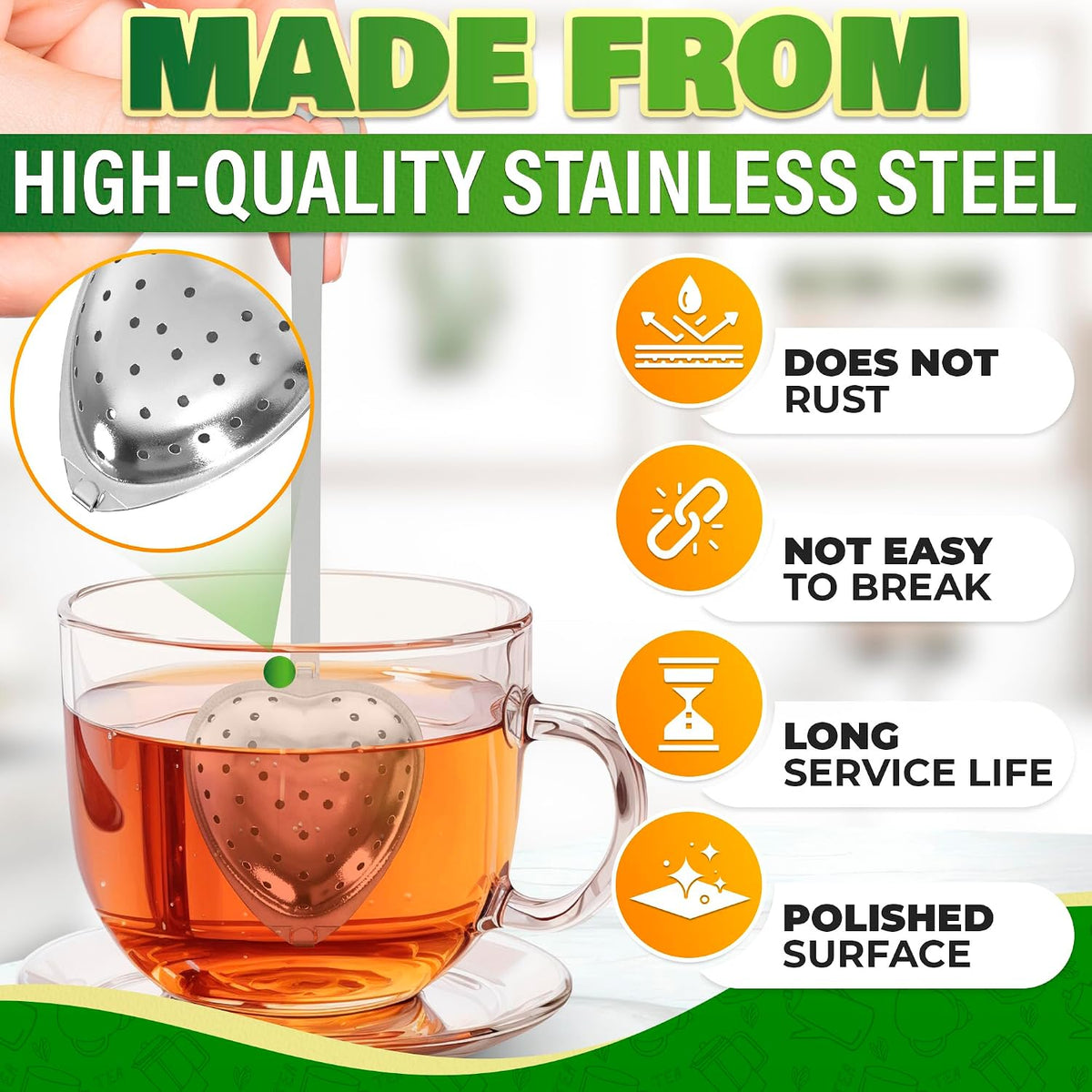 10 Pcs Heart Tea Infuser, 5.52 Inch, Stainless Steel Steeper | Heart Tea Strainer Bulk; Rust-Resistant; Dishwasher Safe; Secure Clasp, Easy Brewing Design; for Parties &amp; Gifting