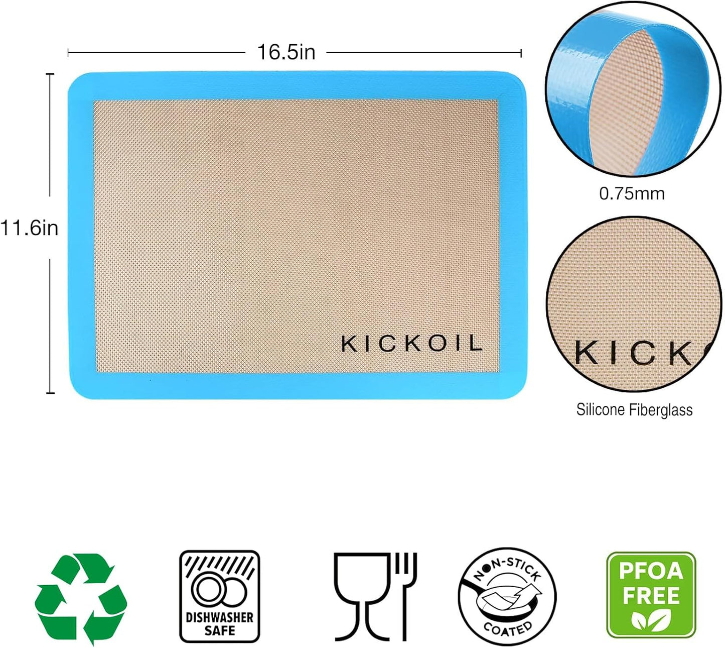 Silicone Baking Mats Set of 3, Non-Stick Reusable BPA-Free Oven Liners | Non Slip Silicone Baking Sheet for Cookies, Macarons, Bread and Pastry, Dishwasher Safe, 16.5'' x 11.6''(Half)