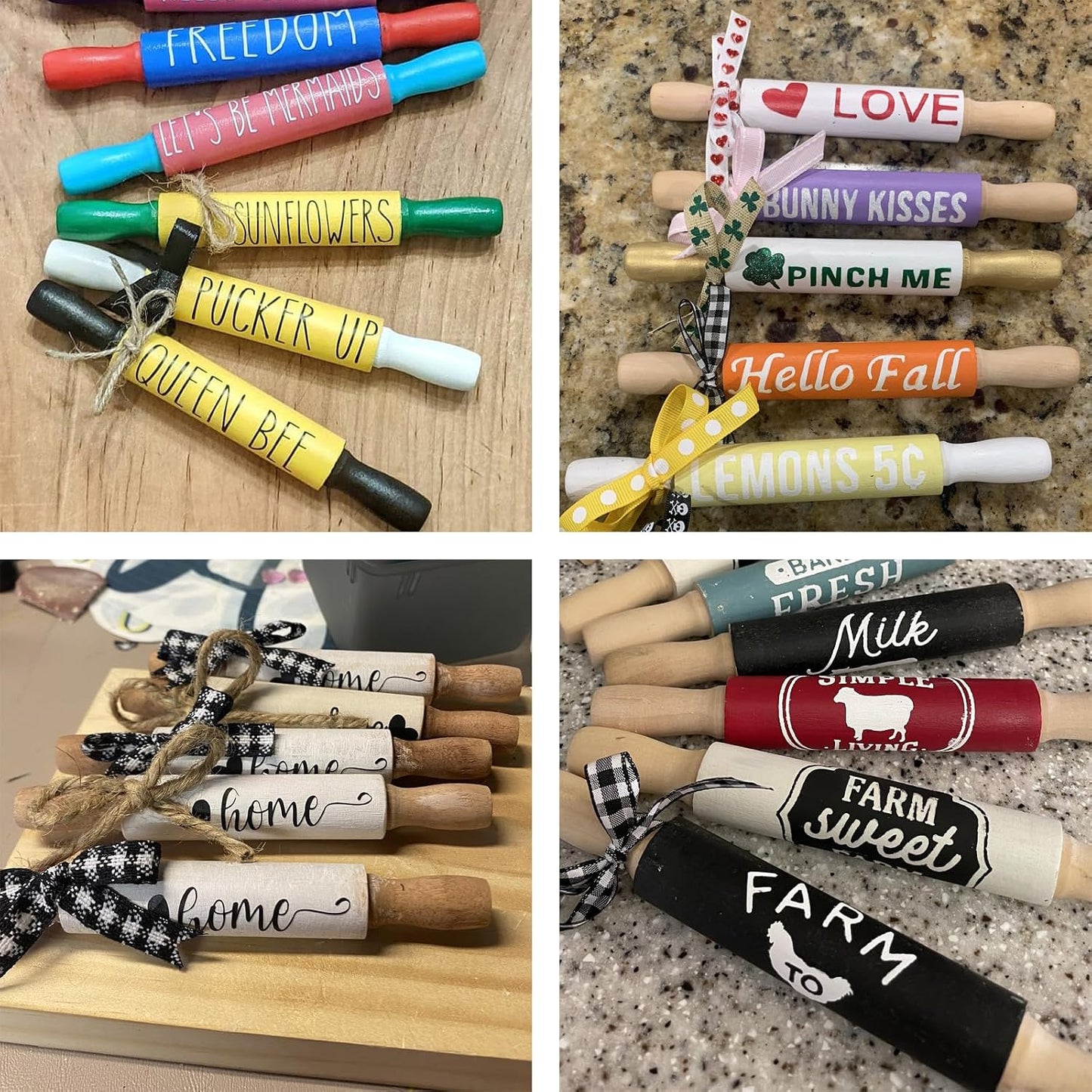 Kang&amp;Chang Mini Unfinished Wood Rolling Pin for Tiered Tray Decor, 6 Pack