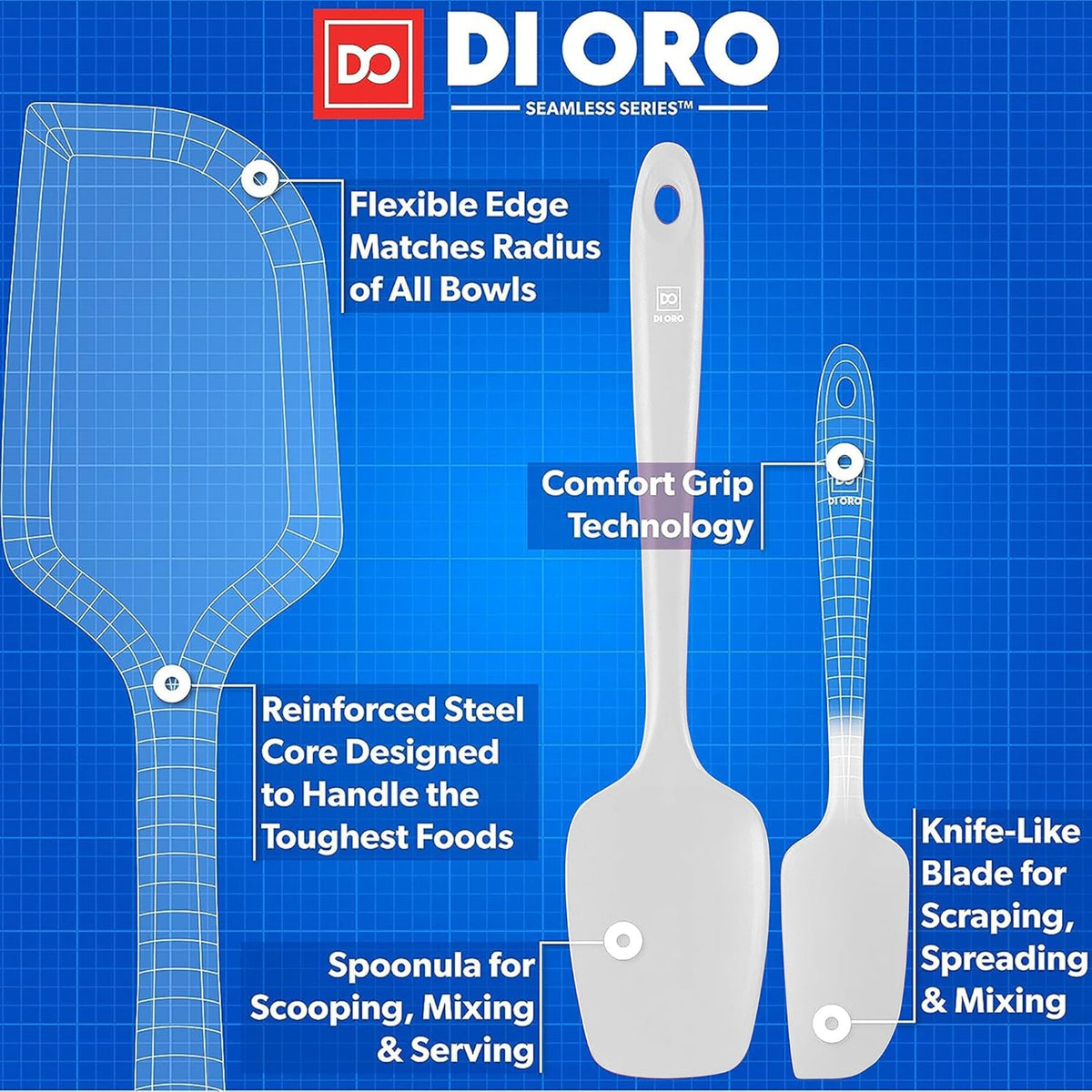 DI ORO Silicone Spatula Set - Rubber Kitchen Spatulas for Baking, Cooking, & Mixing - 600°F Heat-Resistant & BPA Free Silicone Scraper Spatulas for Nonstick Cookware - Dishwasher Safe (4pc, Stone)
