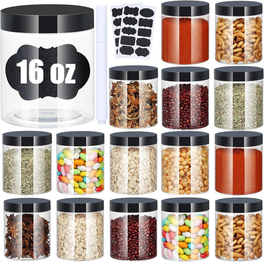 Plastic Jars with Lids, 16 oz Plastic Containers with Lids Clear Airtight Container Storage Jar Mason Jars for Dry Food
