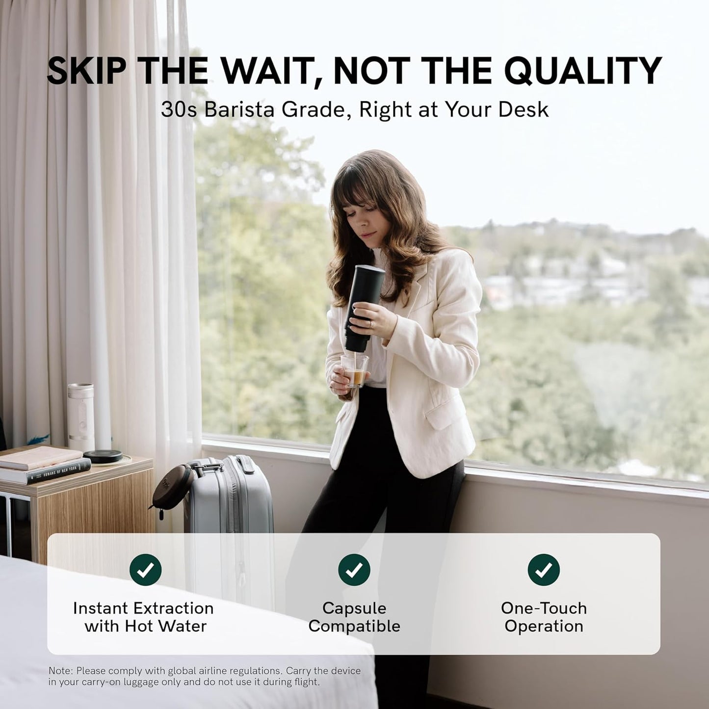 OutIn Nano Portable Electric Espresso Machine, Travel Coffee Maker | Self-Heating USB-C Car Coffee Maker for Ground Coffee &amp; NS Capsules, Ideal for Camping, RV, Hiking and Office, Forest Green