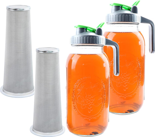 64 Oz Mason Jar Cold Brew Coffee Tea Maker With Food Grade Filter Infuser 2 Quart Glass Pitcher With Lid Half Gallon Iced