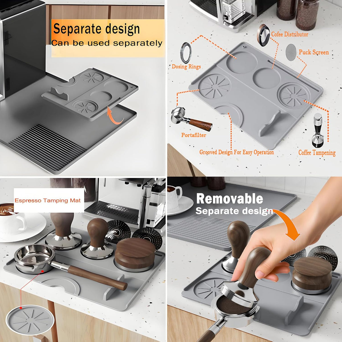 Silicone Coffee Mat for Ninja Luxe Espresso Machine ES601&amp;S701 and Most Home Espresso Machines, 23.5''x15.7'' Anti-Slip Heat-Resistant Coffee Bar Mat for Ninja luxe Cafe Accessories-Gray