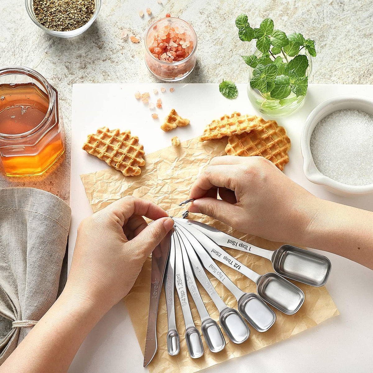 Spring Chef Stainless Steel Measuring Cups & Spoons Set of 20 with Leveler, Nesting 7 Metal Measuring Cups & 13 Spoons for Dry & Liquid Ingredients, Dishwasher Safe Kitchen Tools for Cooking & Baking