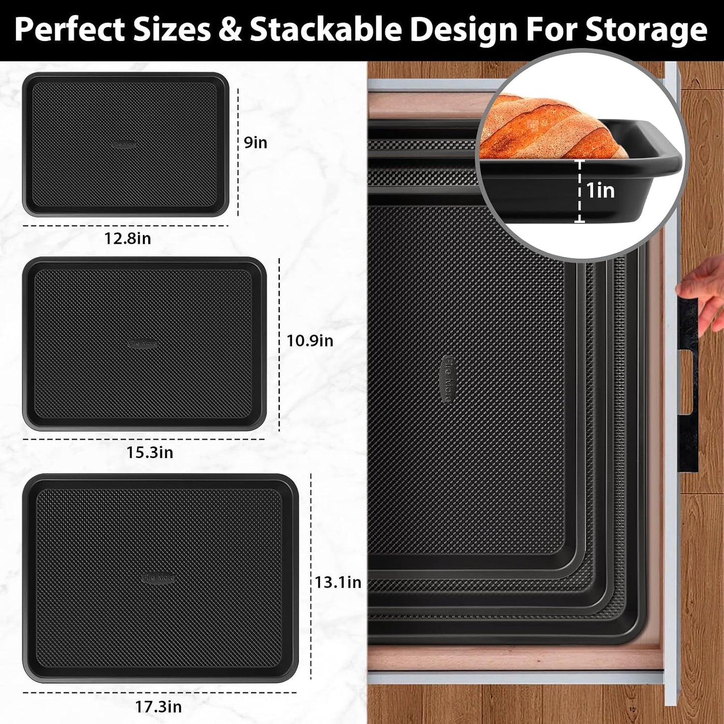 Nonstick Baking Sheet Set with Cooling Rack, 4-Piece Cookie Sheets for Baking, 0.8mm Heavy Duty Carbon Steel Oven Pans, Ceramic Coated Half Sheet, Jelly Roll Pan &amp; Quarter Sheet, PFOA/PTFE Free