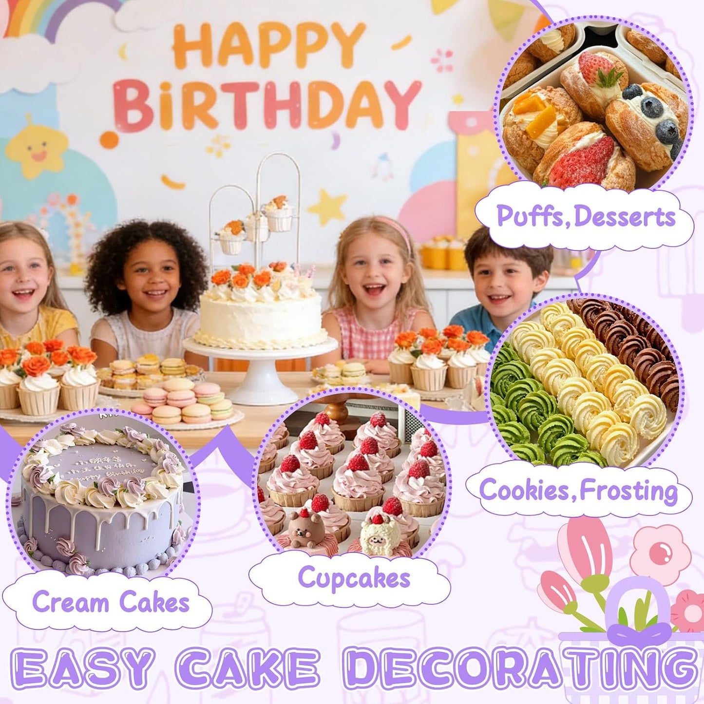 JAYVAR Dessert Decorating Syringe Set, Icing Dispenser Tool | Dessert Decorator Pro, 7 Icing Nozzles, 9 Silicone Cake Cup, Cake Decorating Gun for Frosting Cream