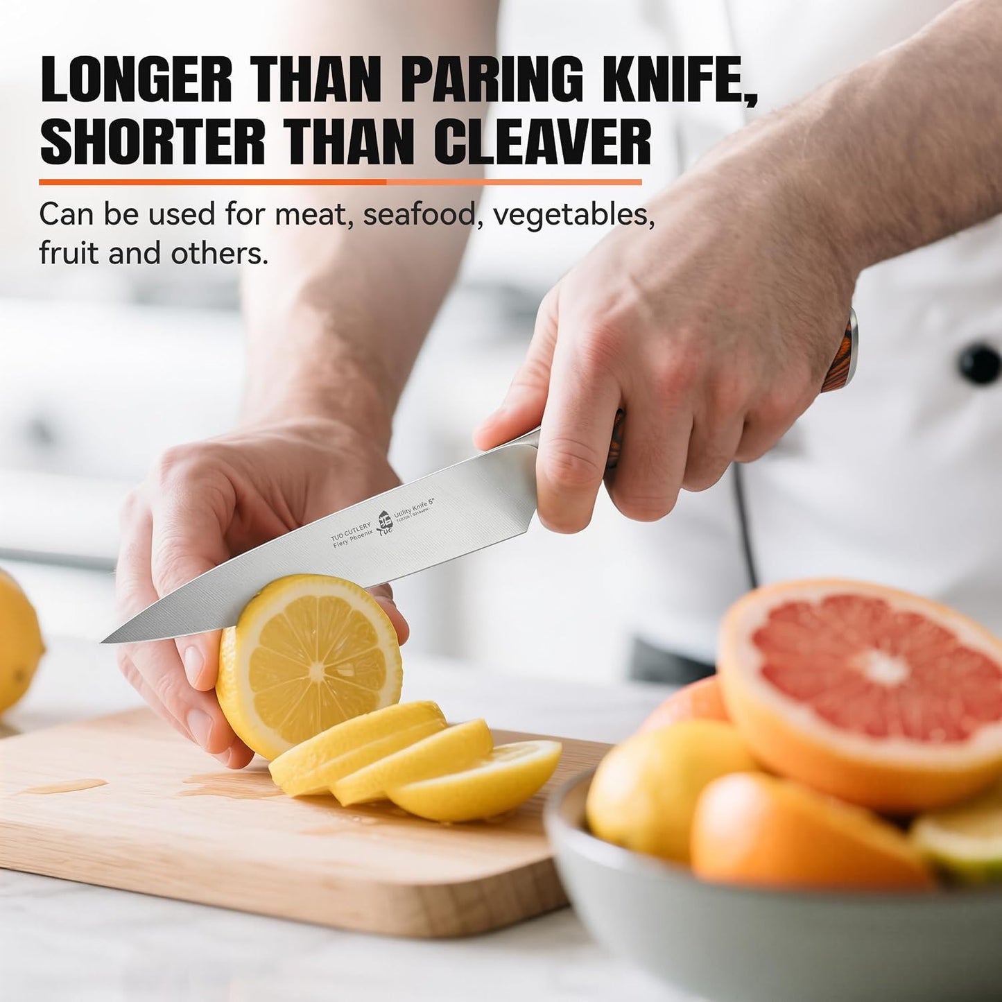 TUO Utility Knife, 5 inch Small Kitchen Knife for Paring &amp; Slicing, with Ergonomic Pakkawood Handle, High Carbon German Stainless Steel - Fiery Phoenix Series