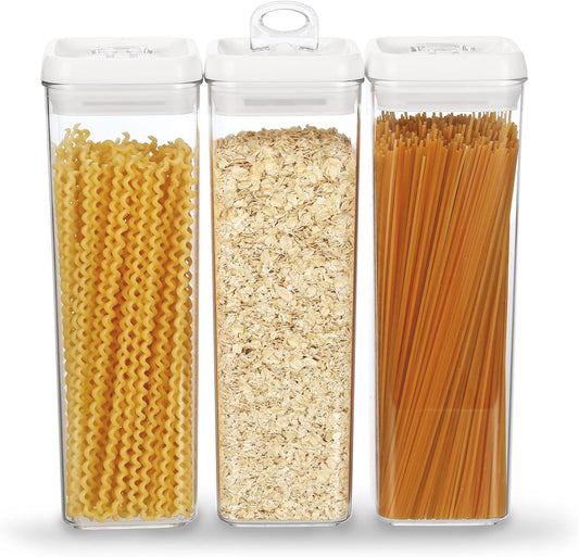 Felli Flip Tite TALL Storage Container with Lid 4" Air Tight Easy Open Ring Top, Clear Acrylic Skinny Canister Jar for